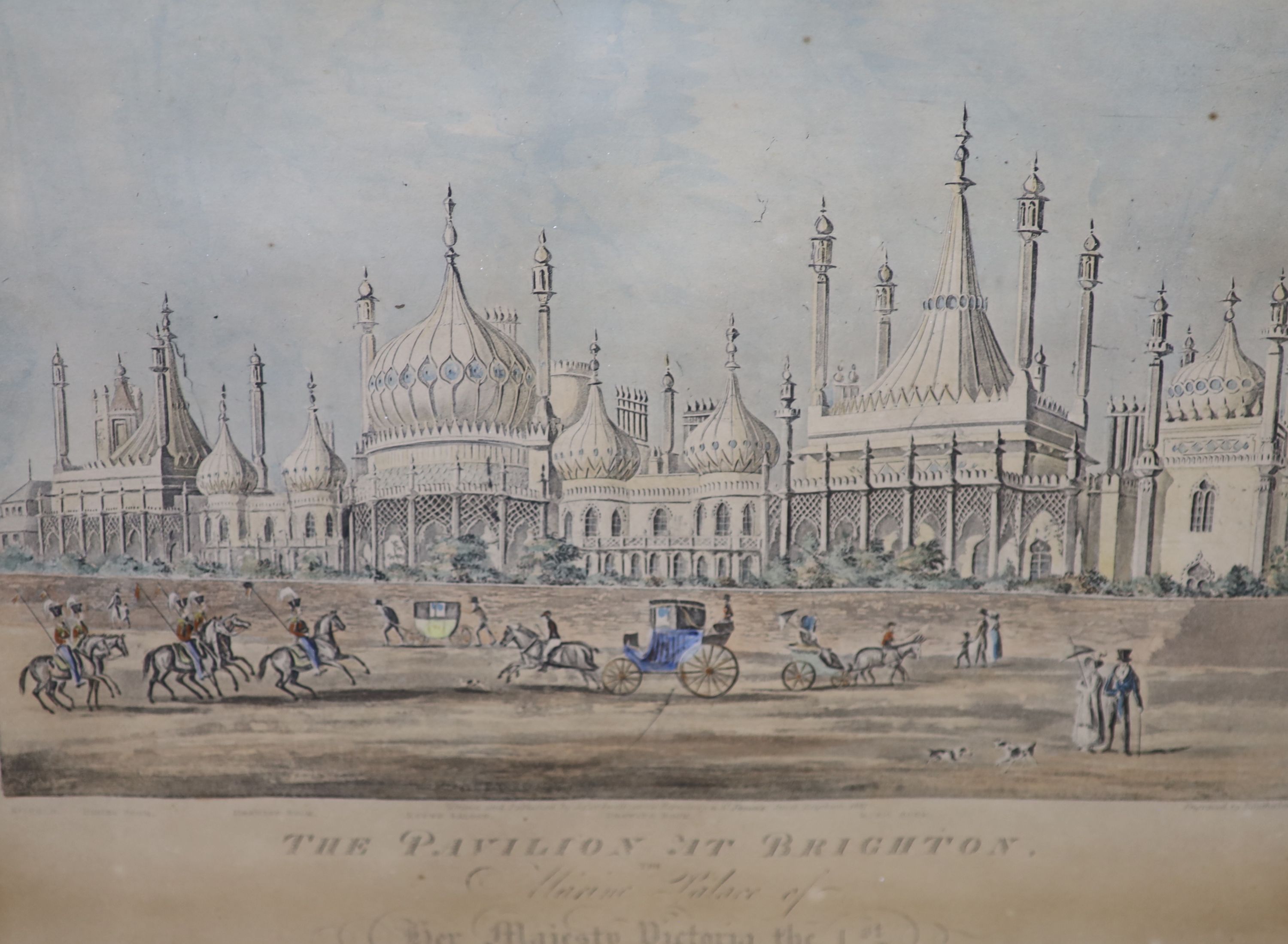 A collection of nine assorted antique topographical printed views of Brighton, including The Temple, The Battery and The Aquarium,